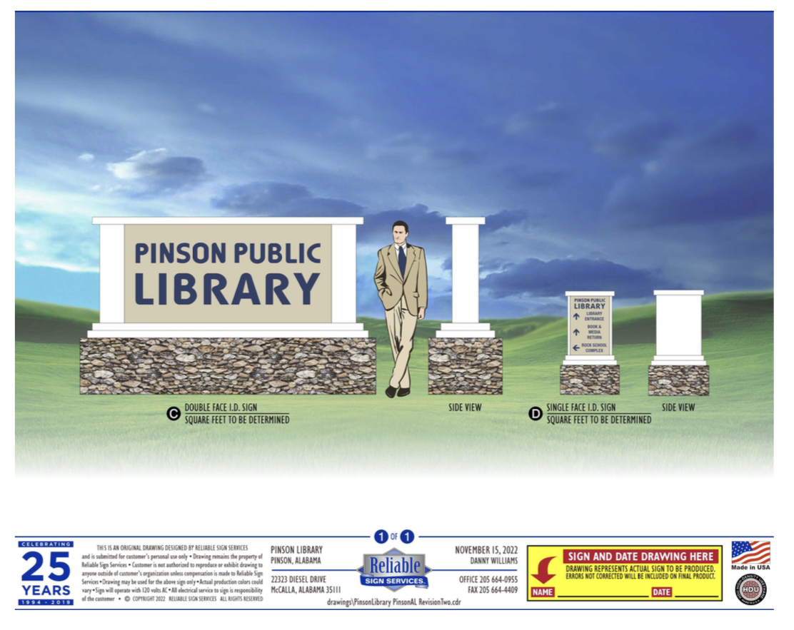 Pinson City Council approves monument sign for Pinson Public Library