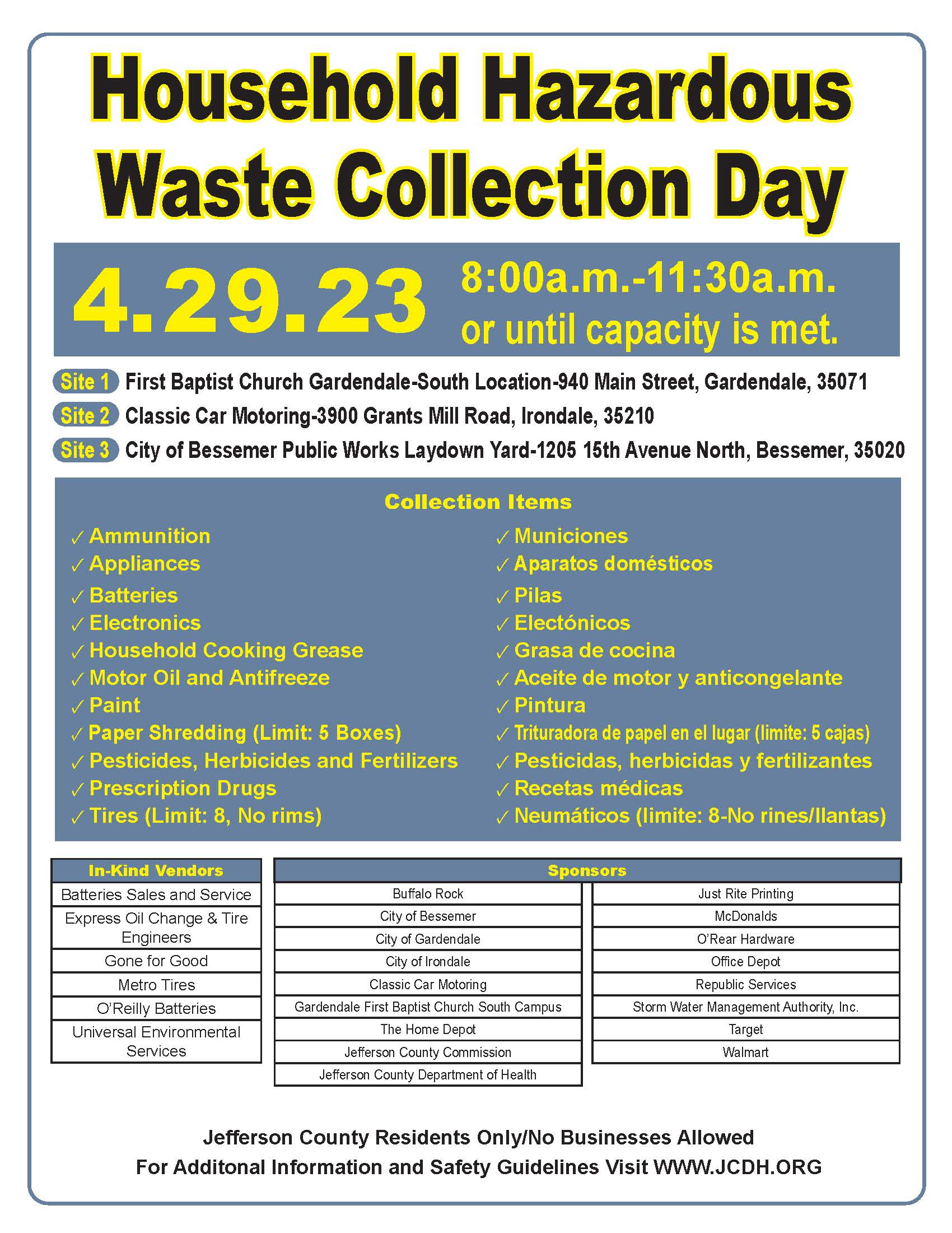 Jefferson County Commission announces local Household Hazardous Waste Collection Day